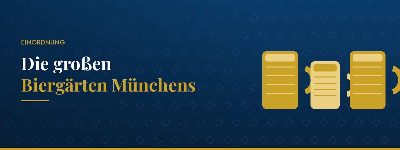 Illustration: drei Bierkrüge, Sinnbild für die großen Münchner Biergärten